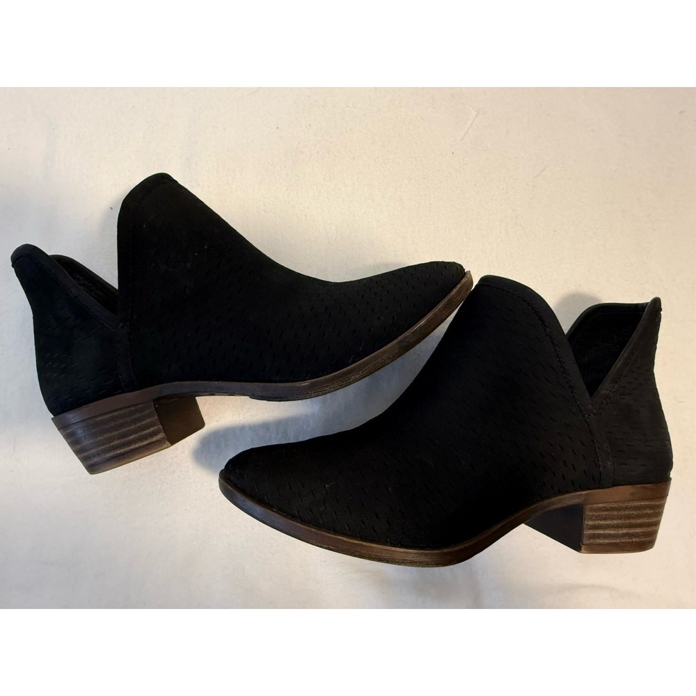 Lucky Brand Basel Black Perforated Ankle Booties Women's 6M Leather Stacked Heel